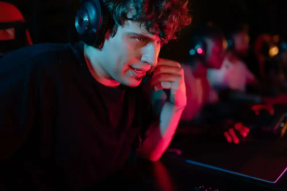 Focused player competing intensely in a tournament